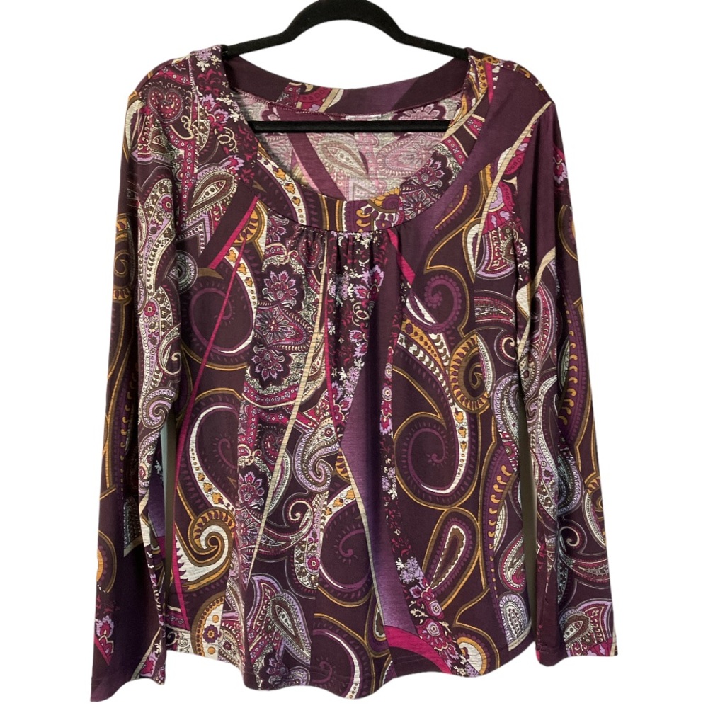 Blouse Purple Paisley scoop neck long sleeve top  women’s size M